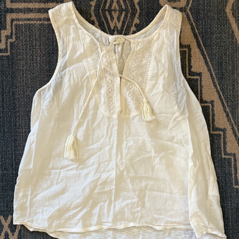 White Sleeveless Top with Tassel Detail